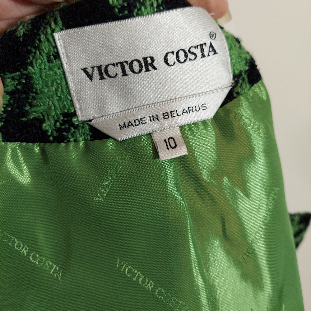 Vintage Y2k Victor Costa Green lace hounds tooth blazer jacket Statement maker